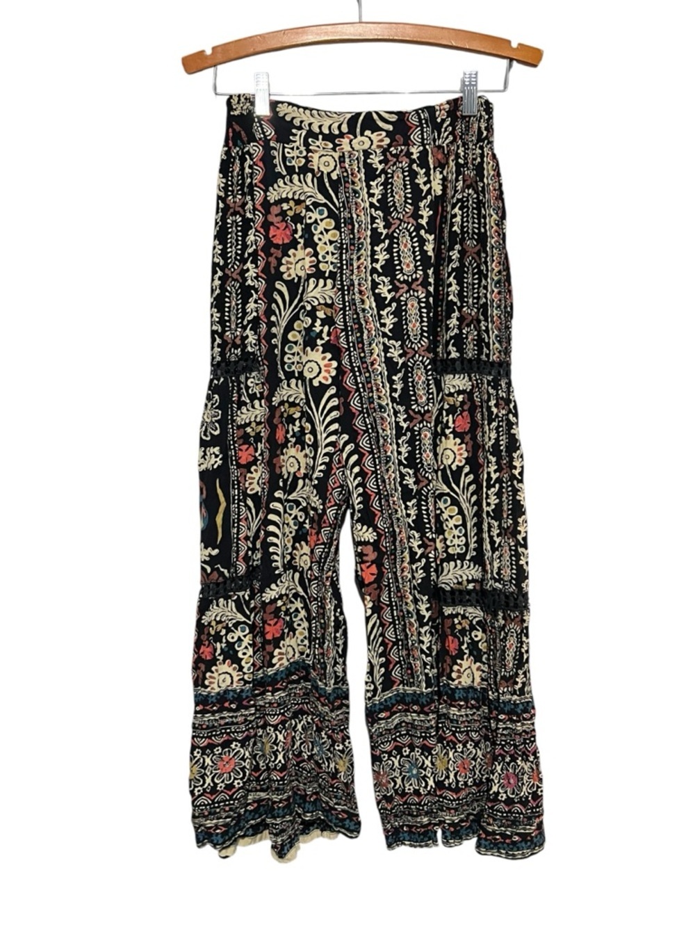 ANGIE Boho Wide-Leg Printed Pants Women's Small Resort Casual Relaxed Cut Out - Picture 2 of 5